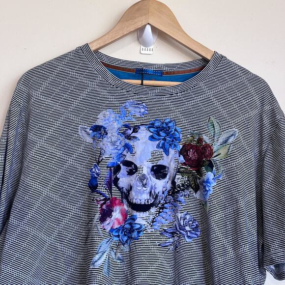 Robert Graham Naylor Skull Men Graphic Tee T-Shirt Size 2XL Gothic Grunge Floral - Picture 3 of 8